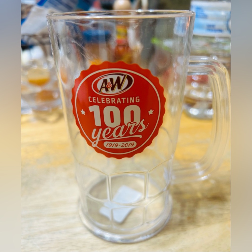 A&W plastic mug with handle. 100 years celebration mug.
